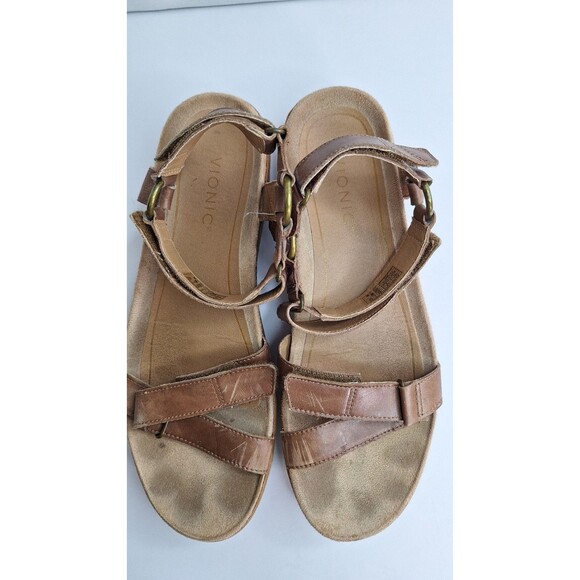 VIONIC Kayan Tan Leather Strappy Orthotic Platform Sandals Sz 11 Comfort Walking - Picture 5 of 9
